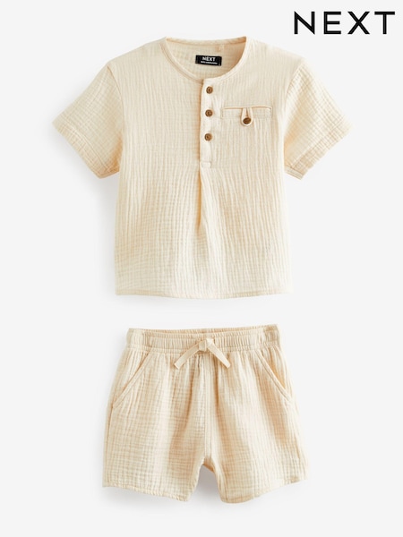 لون محايد - Short Sleeves 100% Cotton Shirt And Shorts Set (3mths-7yrs) (Q85922) | ‏56 د.إ.‏ - ‏ 71‏ د.إ.