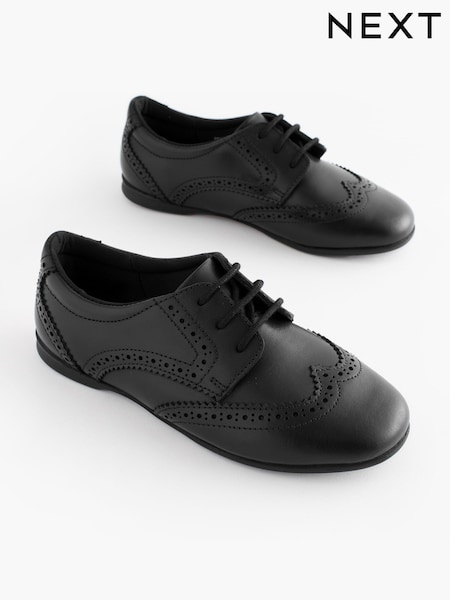 Matt Black Standard Fit (F) Leather Brogue Lace-Up School Shoes (Q86067) | €41 - €51