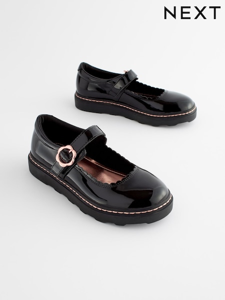 Black Patent Leather Chunky Rose Gold Mary Jane School Shoes (Q86138) | €40 - €53