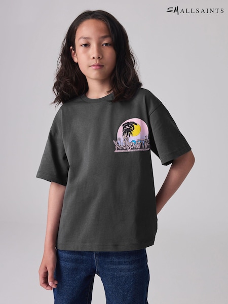 smALLSAINTS Charcoal Grey/Chroma Boys Oversized Graphic Crew 100% Cotton T-Shirt (Q86188) | €12 - €14