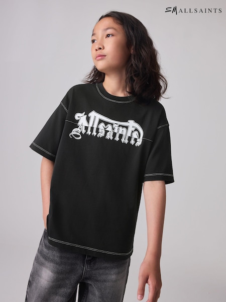 smALLSAINTS Black/Splintered Boys Oversized Graphic Crew 100% Cotton T-Shirt (Q86190) | €12 - €14