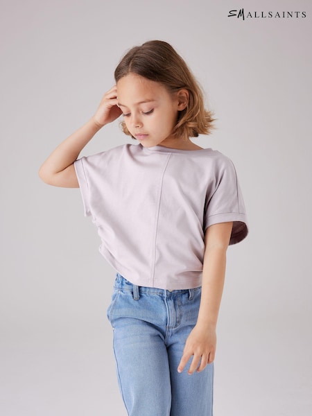 smALLSAINTS Lilac Purple Girls Mira Cropped Ruched Side 100% Cotton T-Shirt (Q86249) | AED64 - AED75