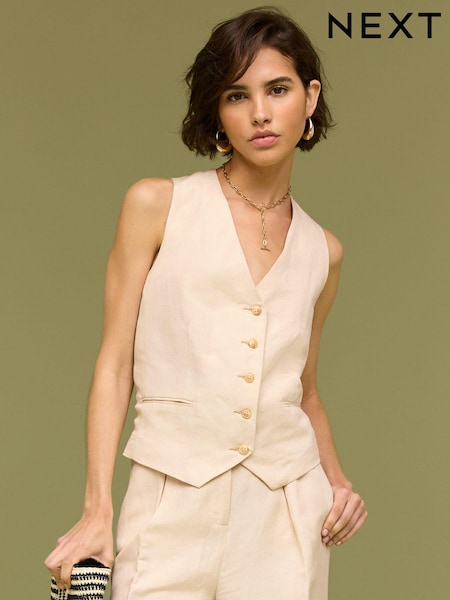 Natural Linen Blend Smart Waistcoat (Q86251) | €19
