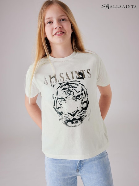 smALLSAINTS White/Laurin Tiger Girls Grace Graphic Crew 100% Cotton T-Shirt (Q86264) | 54 QAR - 64 QAR