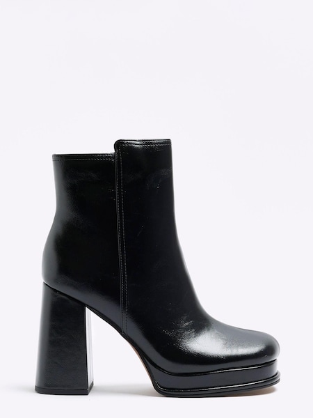 River Island Black High Platform Heeled Ankle Boots (Q86280) | €34