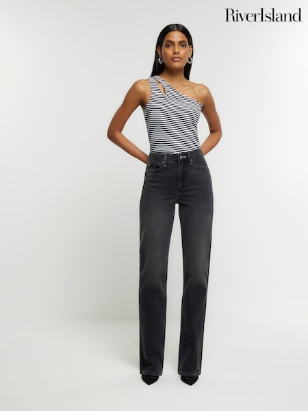 River Island Black High Rise Straight Leg Non - Stretch Jeans (Q86455) | €26