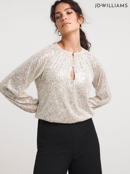 JD Williams Champagne Volume Sleeve Sequin Top (Q86582) | €21.50