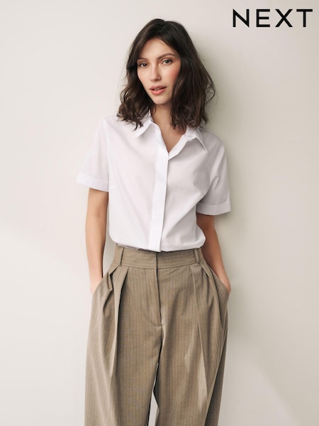 White Short Sleeve Collared Shirt (Q86595) | 565 UAH