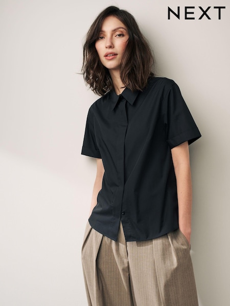 Black Short Sleeve Collared Shirt (Q86600) | 565 UAH