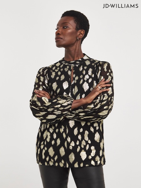 JD Williams Gold Keyhole Metallic Jacquard Blouse (Q86606) | €15.50
