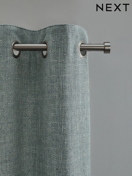 Blue Woven Geometric Eyelet Lined Curtains (Q86884) | €53 - €122