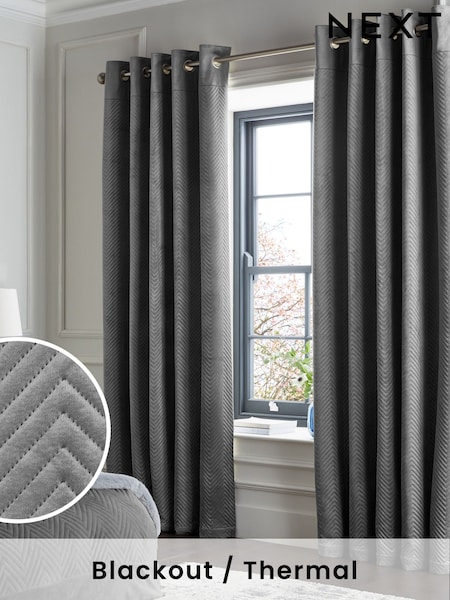 Charcoal Grey Madison Blackout/Thermal Eyelet Curtains (Q86936) | R$ 735 - R$ 1,715