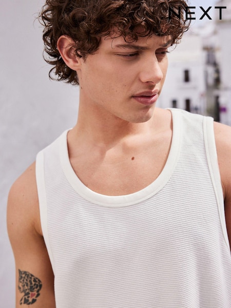 Ecru White Textured 100% Cotton Vest (Q86972) | €10