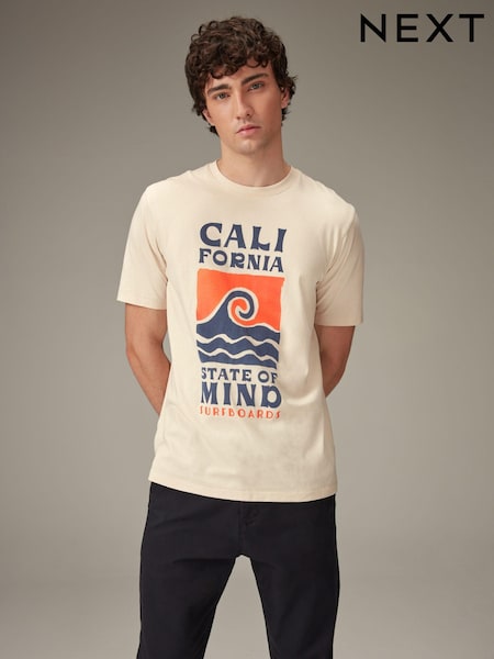 Ecru Wave Summer Block Print T-Shirt (Q86985) | AED21