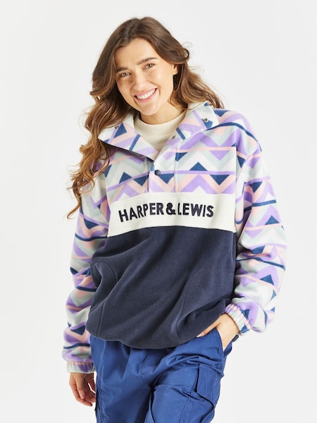 Harper & Lewis Blue Polar Retro Pattern Popper Neck Fleece (Q87033) | €38