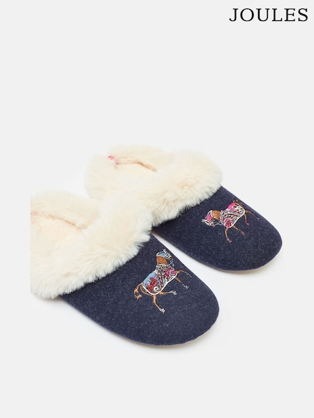 Joules Slippet Luxe Navy Blue Horse Embroided Slippers (Q87105) | R$ 295