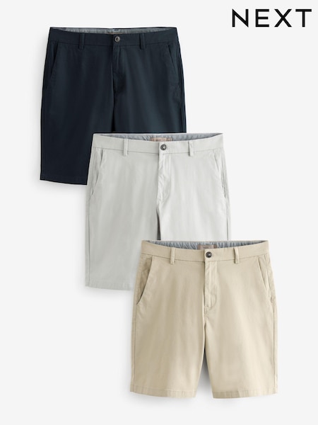 Navy Blue/Grey/Stone Stretch Chinos Shorts 3 Pack (Q87158) | € 15