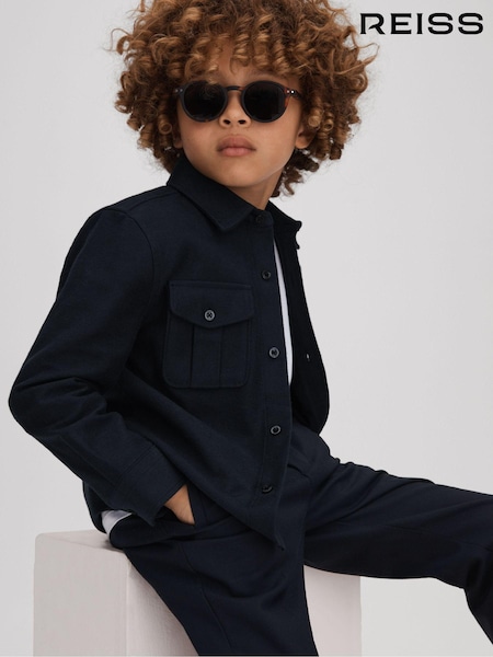 Reiss Navy Thomas Brushed Cotton Patch Pocket Overshirt (Q87408) | AED331