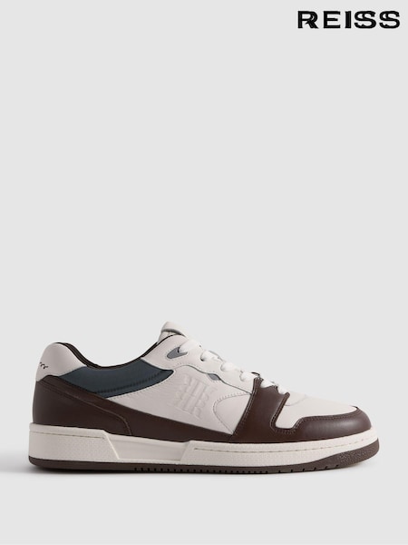 Reiss Brown Astor Leather Lace-Up Trainers (Q87422) | AED1,210