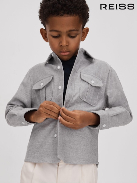 Reiss Soft Grey Thomas 9-13 yrs Brushed Cotton Patch Pocket Overshirt (Q87442) | AED331