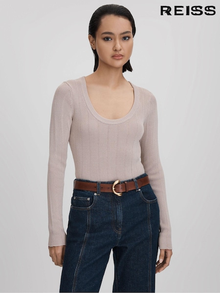 Reiss Neutral Sierra Knitted Scoop Neck Top (Q87458) | ₪802