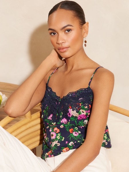 V&A | Love & Roses Navy Blue Lace Trim Camisole (Q87496) | €20.50