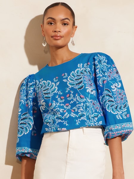 Șal de lână albastru - V&A | Love & Roses Printed Mânecă bufantă Guler rotund Top (Q87509) | 136 LEI