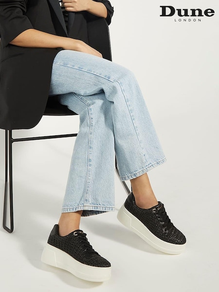 Dune London Dark Black Episode Flatform Sole Trainers (Q87542) | €57