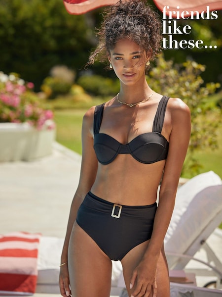 Friends Like These Black Balcony Triangle Bikini Tie Top With Bead Detail (Q87611) | €8