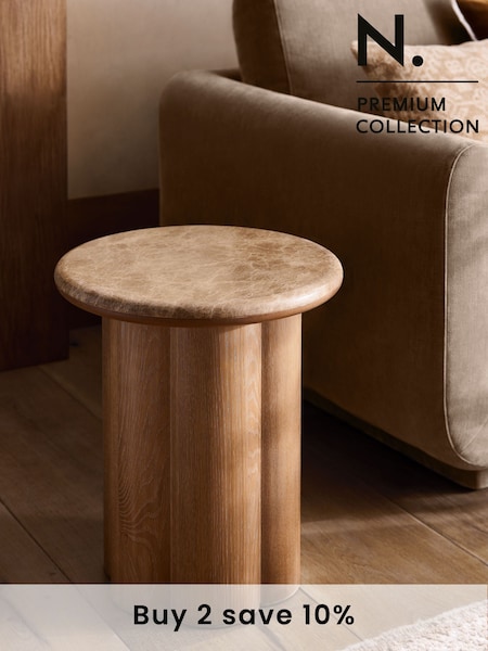 Natural N. Premium Aviano Oak and Oak Veneer Marble Side Table (Q87689) | €490
