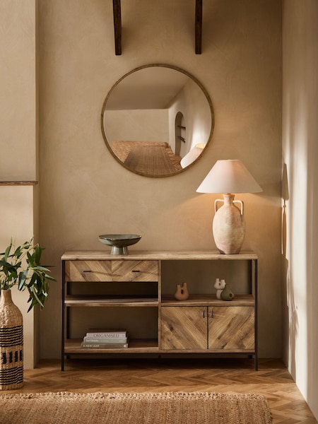 Dark Bronx Chevron Oak Effect Console Table (Q87704) | €365