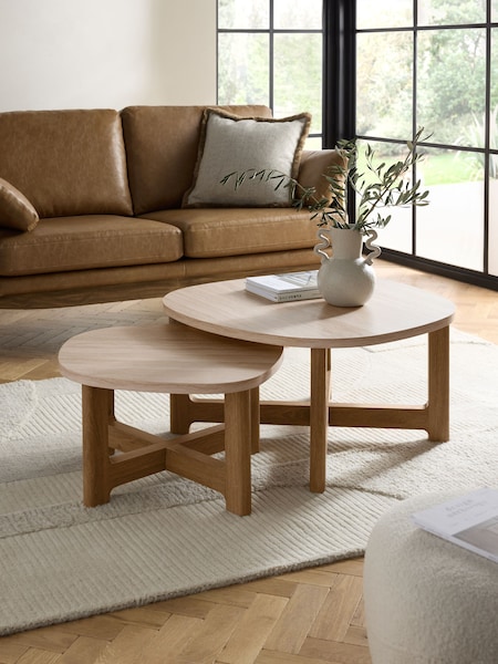 Light Travertine Effect Nest of 2, Round Coffee Table (Q87715) | €400