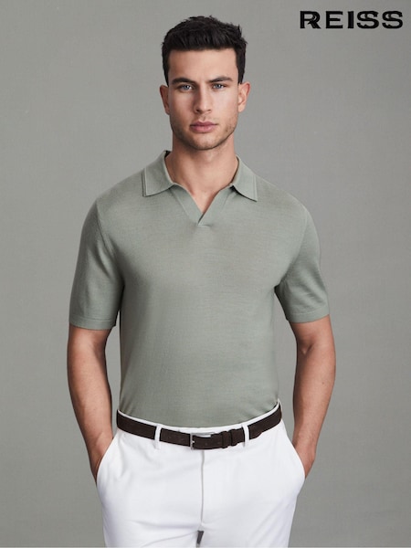 Reiss Pistachio Duchie Merino Wool Open Collar Polo Shirt (Q87759) | €116