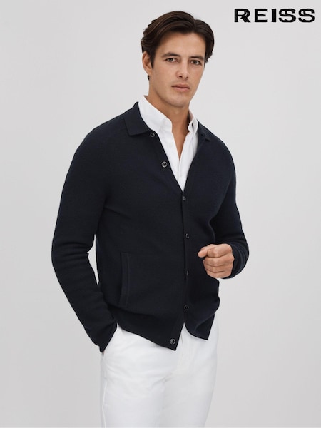 Reiss Navy Kiedler Ribbed Wool Cardigan (Q87779) | €215