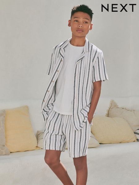 črna/bela - Short Sleeves 100% Cotton Stripe Shirt and Short Set (3-16yrs) (Q87802) | € 18 - € 23