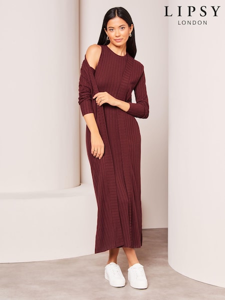 Lipsy Burgundy Red Red Petite Sleeveless Rib Midi Summer Dress (Q87828) | €18.50