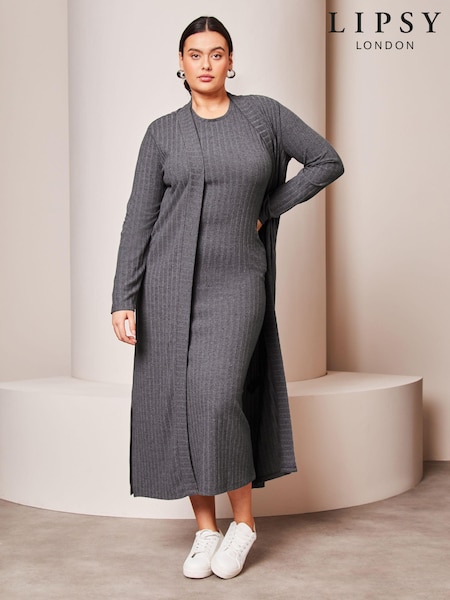 Lipsy Grey Curve Sleeveless Rib Midi Summer Dress (Q87835) | €15.50