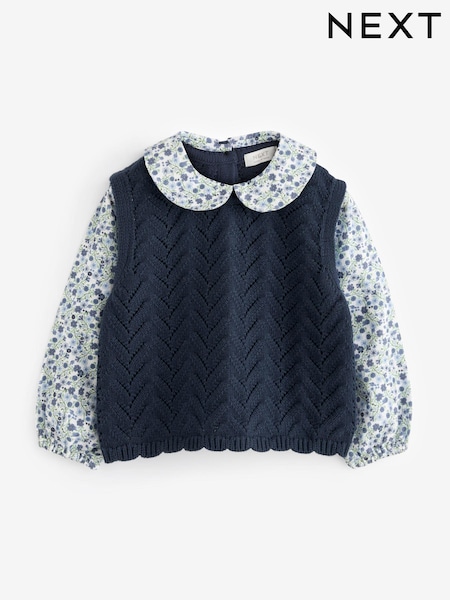 Navy Blue Mock Layer 100% Cotton Jumper (3mths-7yrs) (Q87913) | €10.50 - €12.50