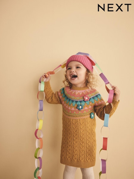 Ochre Yellow Fairisle Pattern Jumper Dress (3mths-7yrs) (Q87921) | €12.50 - €13.50