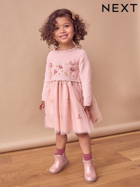 Růžová - 2-in-1 Occasion Long Sleeve Knitted Jumper Dress (3mths-10yrs) (Q87922) | 1 100 Kč - 1 250 Kč