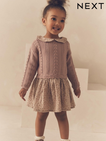 Pink - 2-in-1 Long Sleeve Knitted Jumper 100% Cotton Collar Dress (3mths-10yrs) (Q87928) | 9 € - 11 €