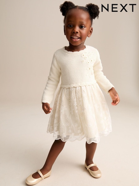 Ecru - 2-in-1 Occasion Long Sleeve Knitted Jumper Dress (3mths-10yrs) (Q87945) | 41 € - 47 €