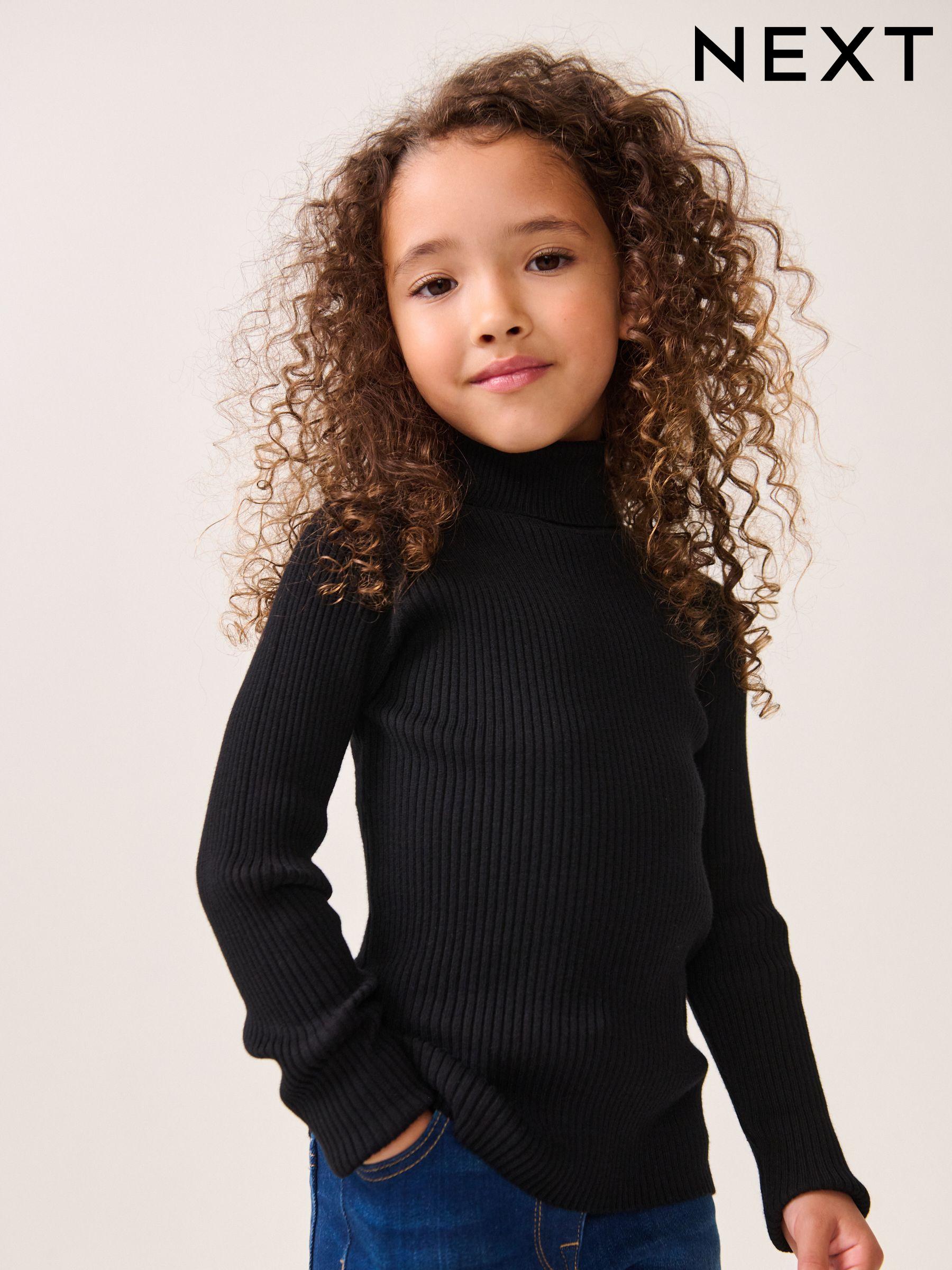 Girls Black Jumpers Black Ruffle Cable Roll Neck Jumpers Next