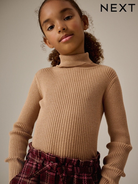 Tan Brown Roll Neck Jumper (3-16yrs) (Q88028) | AED42 - AED60