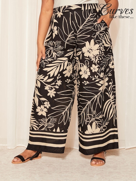 Curves Like These Black/White Border Wide Leg Trousers (Q88032) | €20
