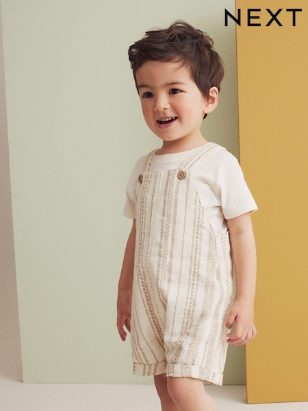 Ecru Textured Stripe 100% Cotton Dungaree (3mths-6yrs) (Q88046) | €6.50 - €8.50
