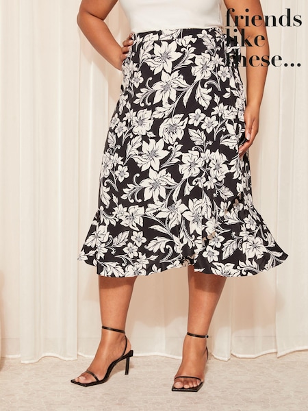 Curves Like These Black/White Wrap Midi Skirt (Q88047) | 55 QAR