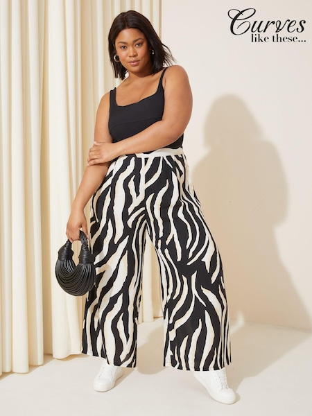 Curves Like These Zebra Black/White Wide Leg Crop Trousers (Q88049) | €11.50