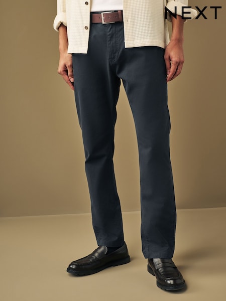 Navy Blue Slim Fit Smart Belted Printed Stretch Chinos (Q88074) | €20