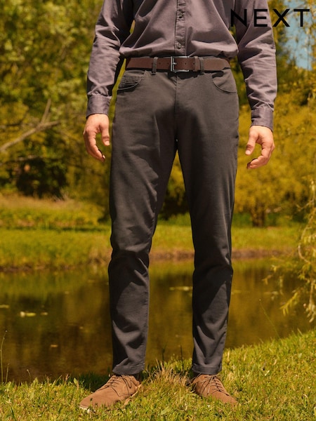 Grey Slim Fit Smart Belted Printed Stretch Chinos (Q88082) | R$ 305